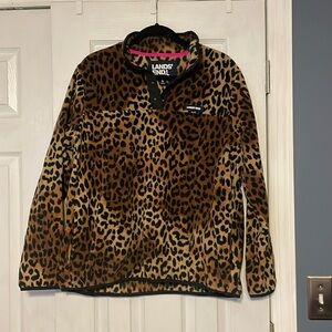 Land's End Women’s Snap Neck Cheetah Print Pullover Heritage Fleece